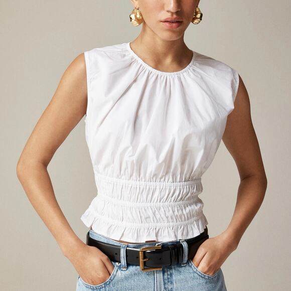 J. Crew Tops - NWT J.Crew Hyacinth Smocked Top In 100% Cotton Poplin White Size Small